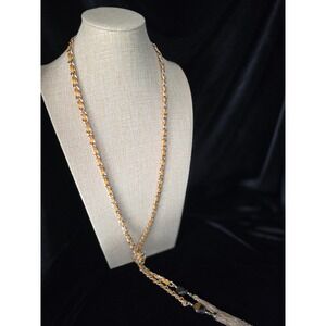 White House Black Market Mustard Yellow Leather Chain Lariat Tassel Necklace NWT